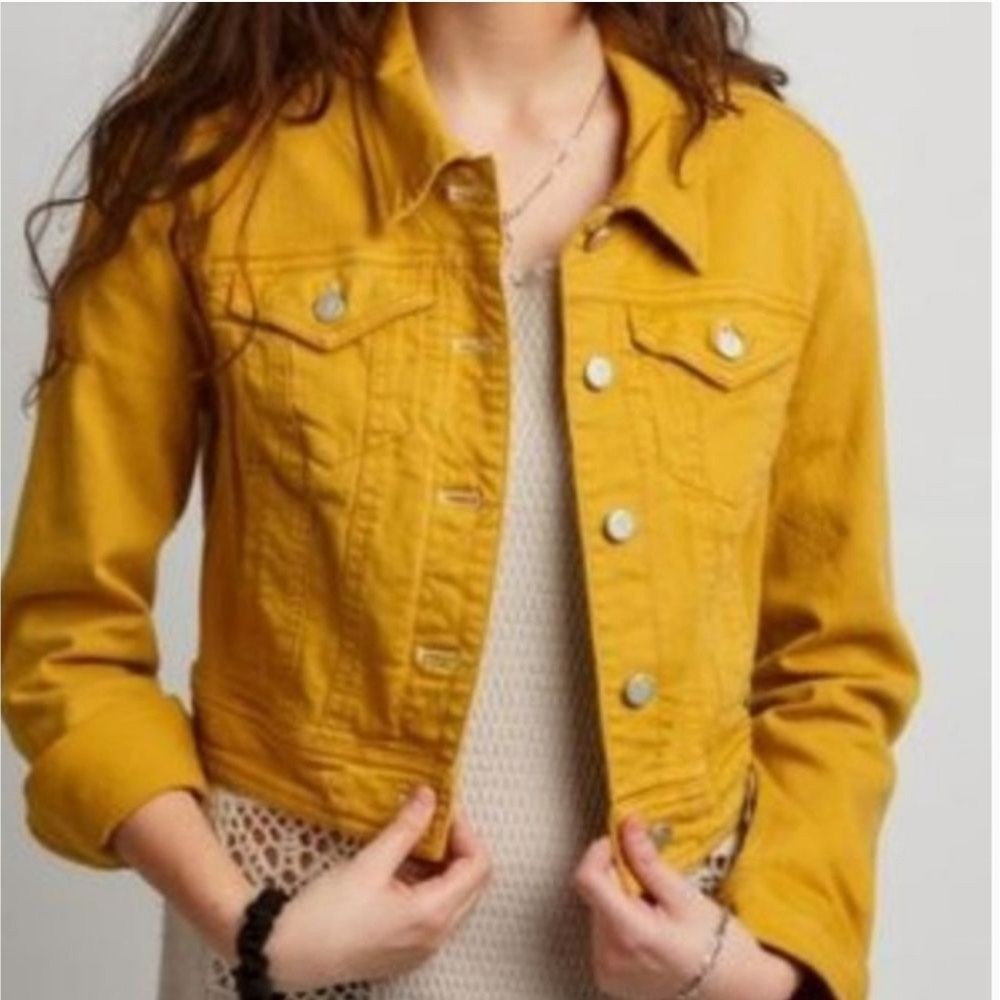 Pilcro And The Letterpress Cropped Denim Jacket Mustard Size Xs Cotton Spandex